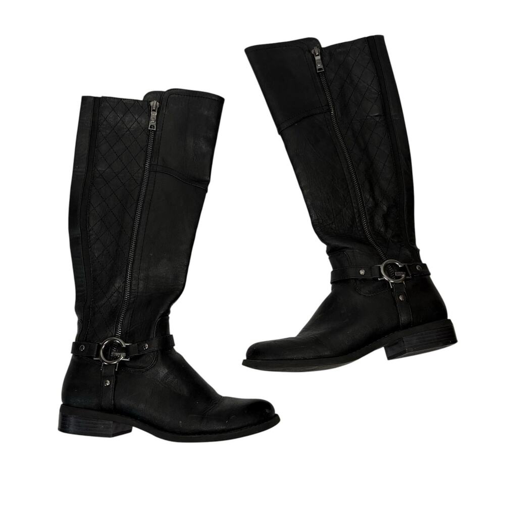 G by Guess Black Faux Leather Quilted Knee High Riding Boots 7